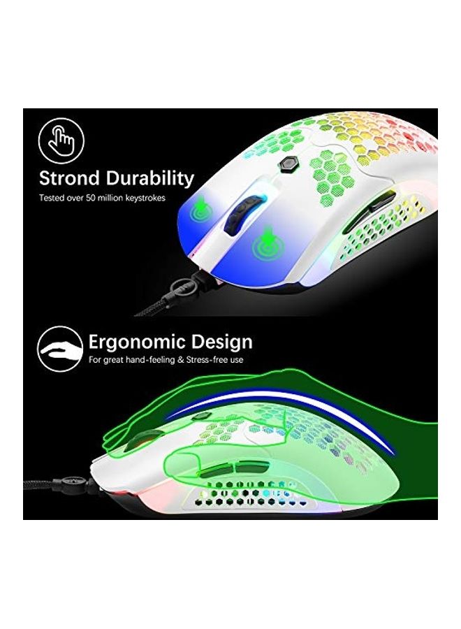 Honeycomb White Gaming Mouse Wired - Image 2