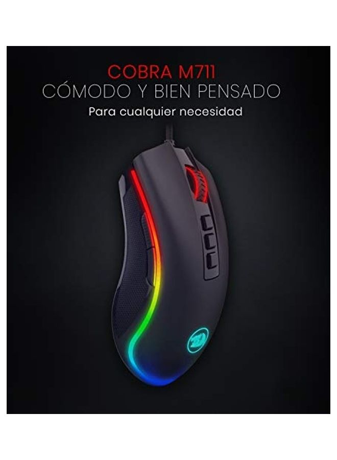 REDRAGON M711 Cobra Gaming Mouse with 16.8 Million RGB Color Backlit, 12,400 DPI Adjustable, Comfortable Grip, 8 Programmable Buttons, Black - Image 2