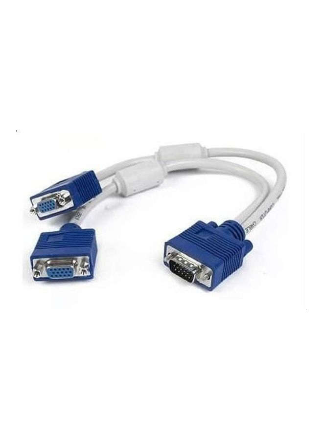 VGA Male To 2 Female Y Splitter Cable White/Blue 