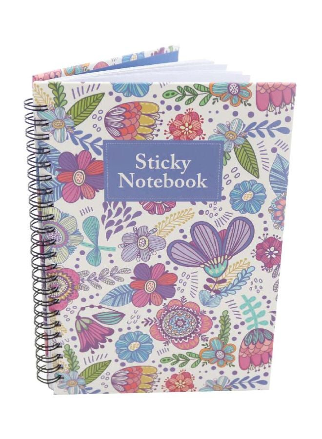 روكو دفتر ملاحظات مقاس A5 بسلك حلزوني وطبعة زهور أزرق/أبيض/وردي - Image 1
