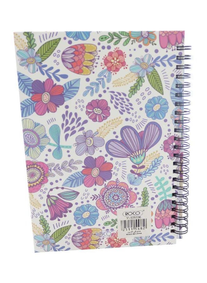 روكو دفتر ملاحظات مقاس A5 بسلك حلزوني وطبعة زهور أزرق/أبيض/وردي - Image 2
