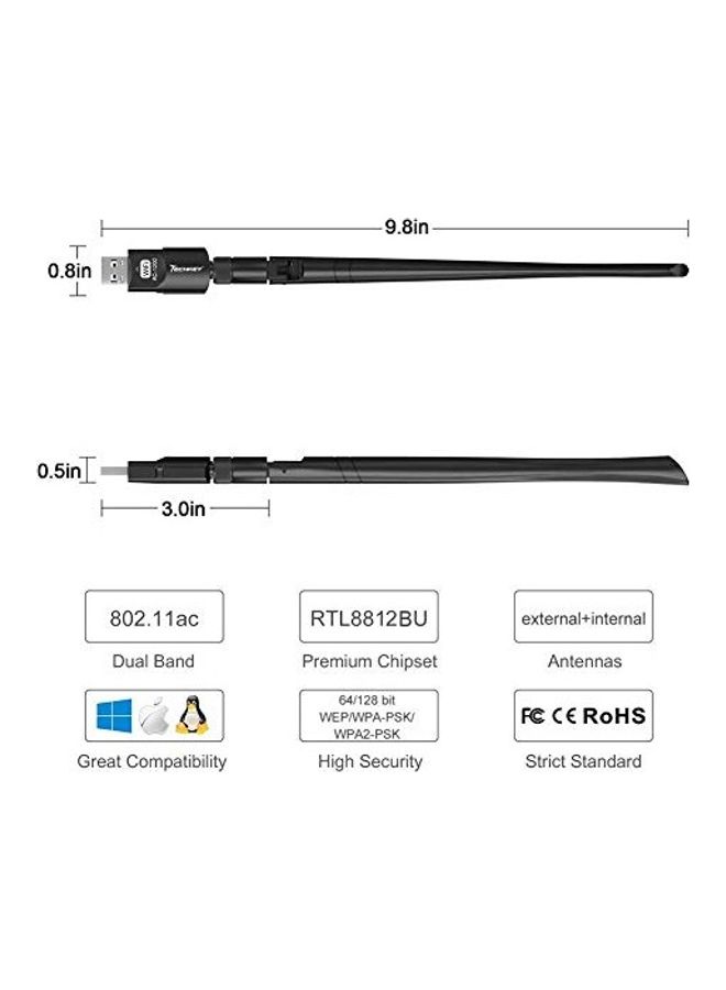 TECHKEY USB WiFi Adapter 1200Mbps Wireless Network Adapter Black - Image 3