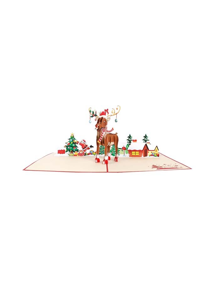 Abra Cards - Rudolph With Decorations And Wintery Backdrop Christmas Greeting Card - Image 1