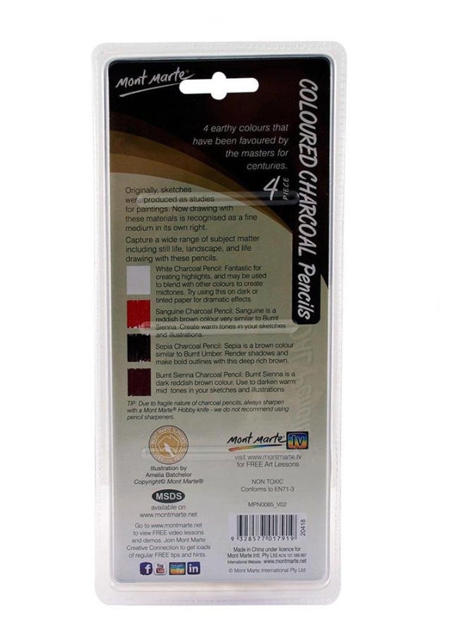 Mont Marte - 4-Piece Coloured Charcoal Pencils Set Multicolour - Image 1