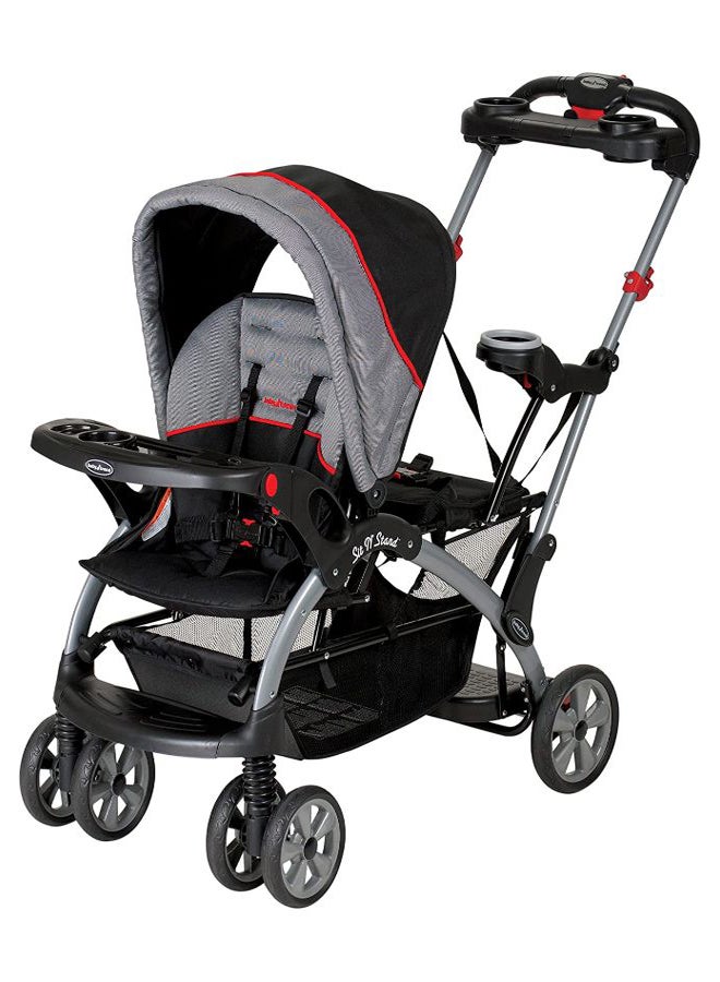 babytrend Sit N' Stand Double Seat Stroller - Black/Grey/Red  - Image 1