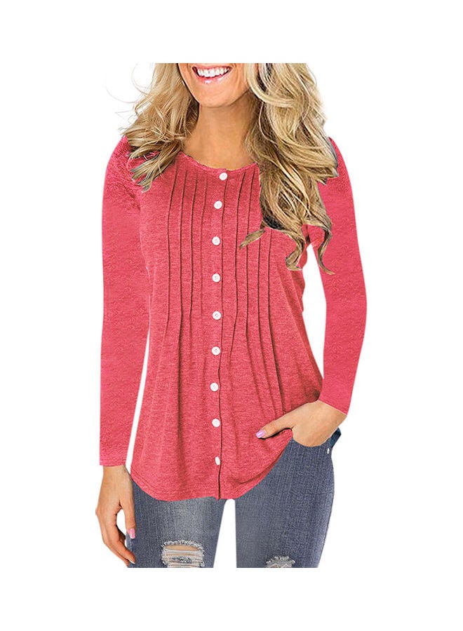 Button Detail Dress Watermelon Red - Image 3