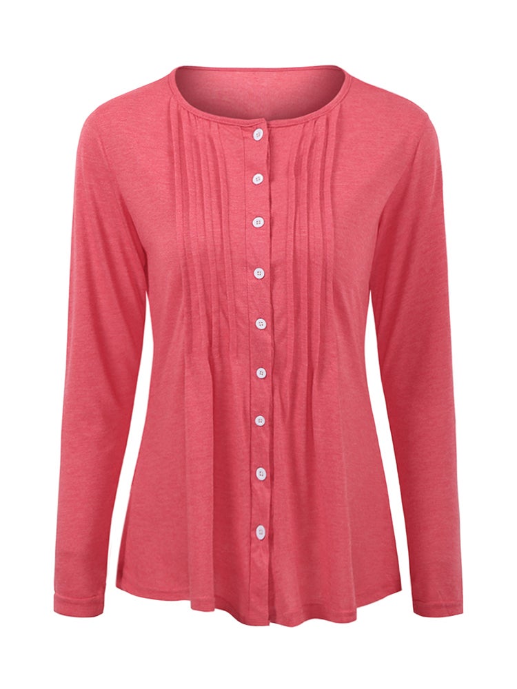 Button Detail Dress Watermelon Red - Image 2