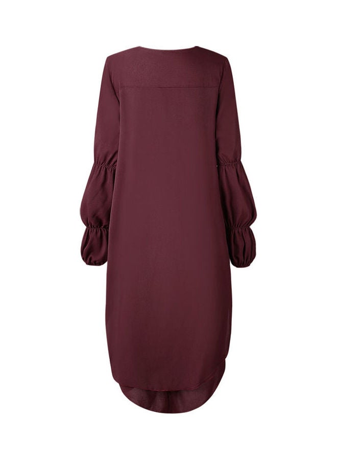 بلوزة طويلة بقصة غير متساوية خمري - Image 5