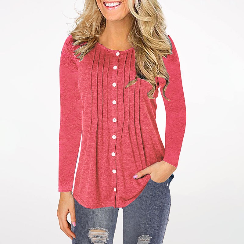 Button Detail Dress Watermelon Red - Image 1