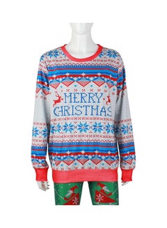 ماركة غير محددة سويت شيرت بطبعة "Merry Christmas" رمادي/ أزرق/ أحمر  - Image 4