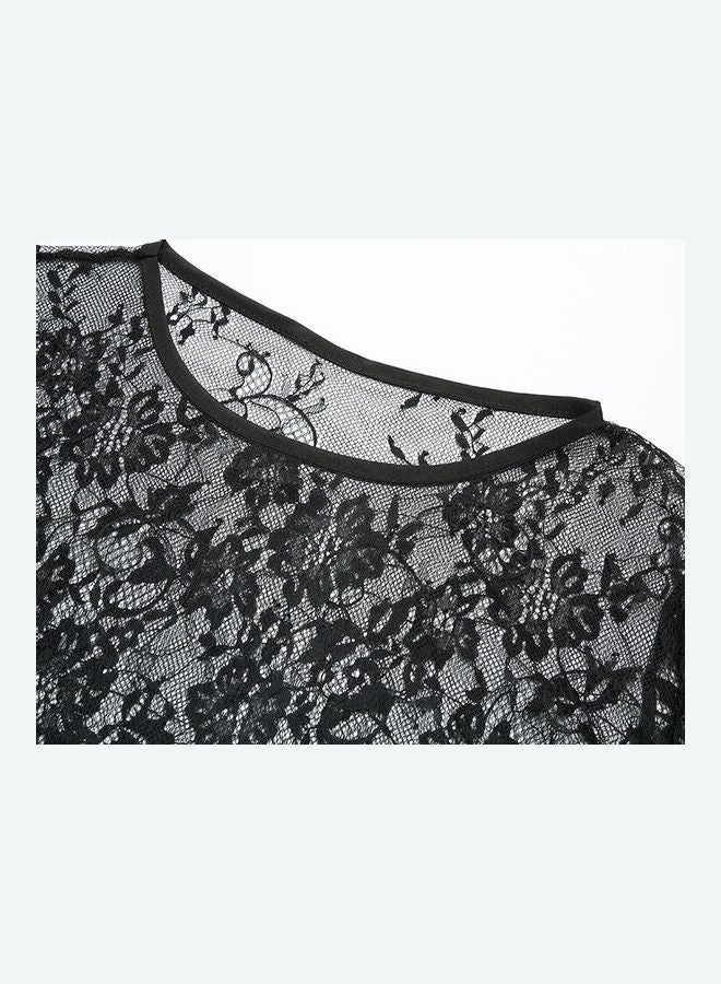 Lace Detail Dress Black - Image 4