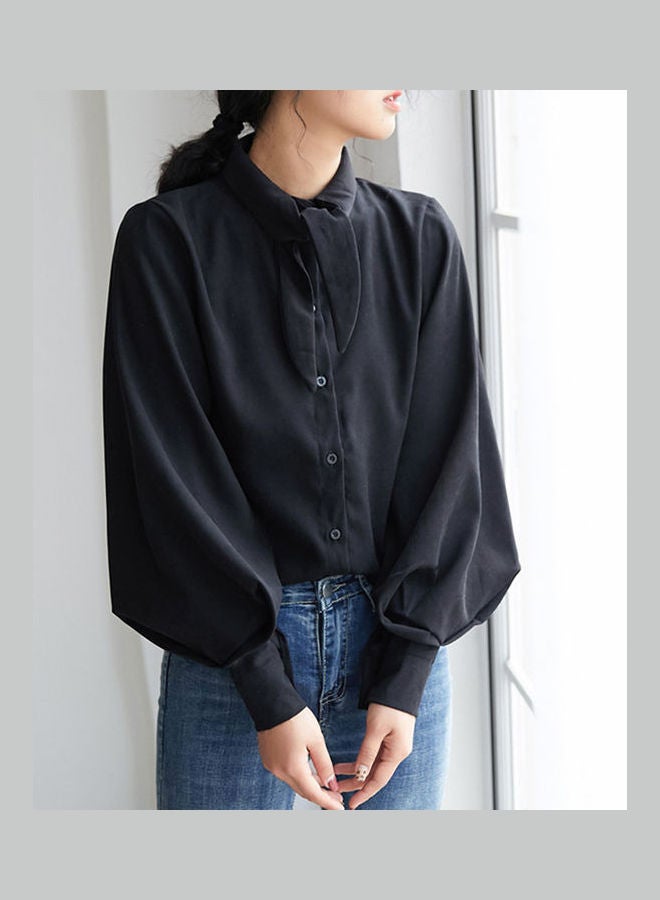 Solid Cotton Shirt Black - Image 2