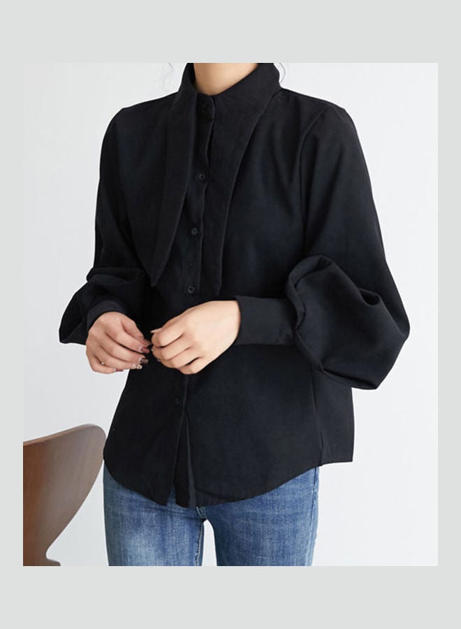 Solid Cotton Shirt Black - Image 3