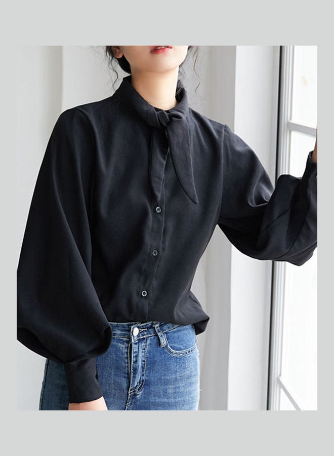Solid Cotton Shirt Black - Image 4