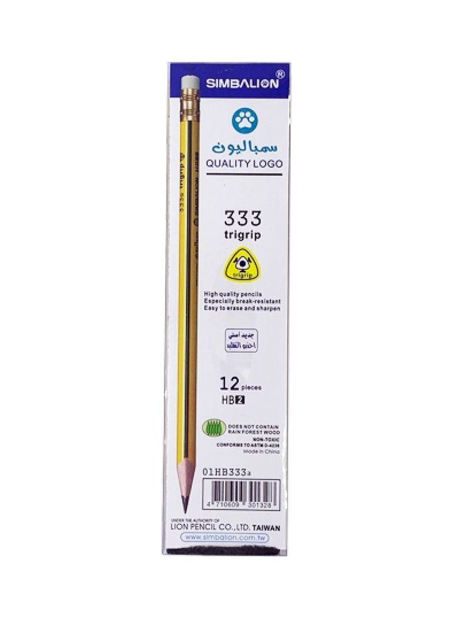 سيمبايون طقم أقلام الرصاص مع مماحٍ من 12 قطعة أصفر/أسود/أبيض - Image 2
