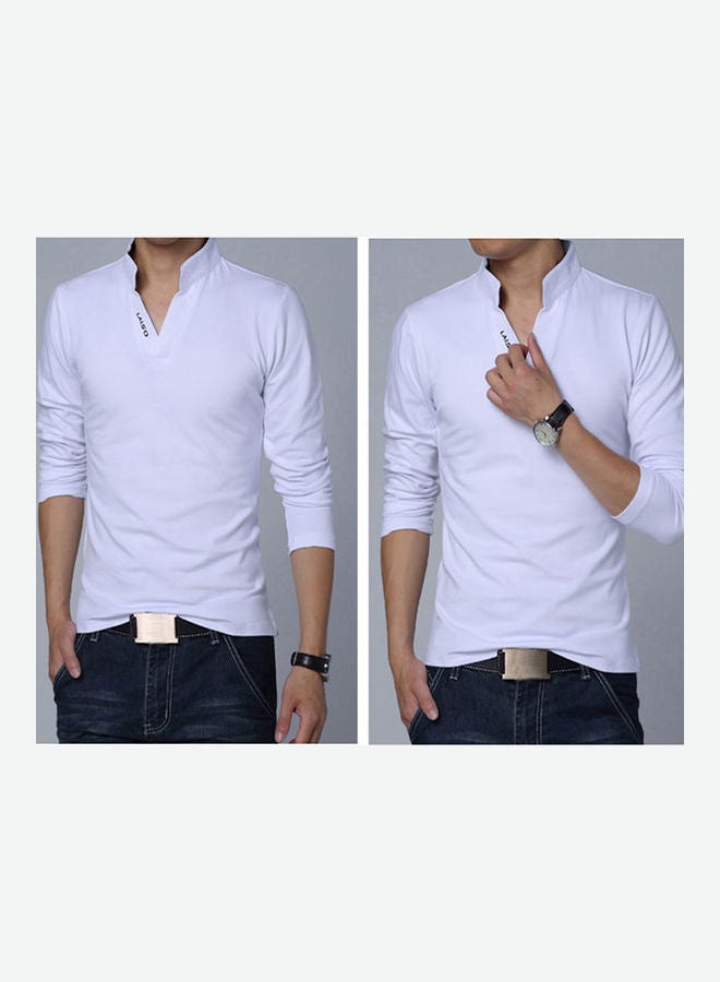 Solid V Neck T-Shirt White - Image 2