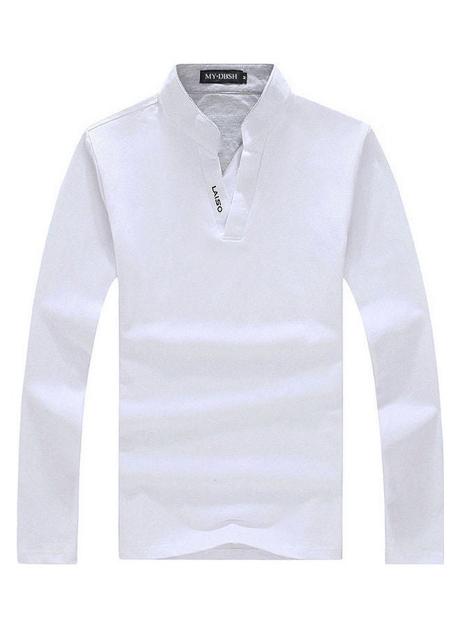 Solid V Neck T-Shirt White - Image 3
