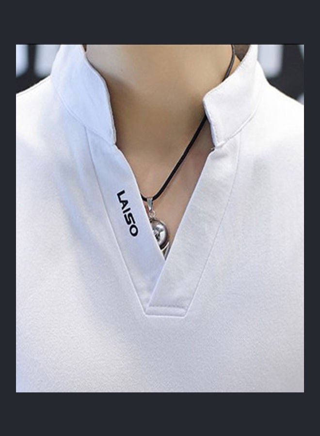 Solid V Neck T-Shirt White - Image 4