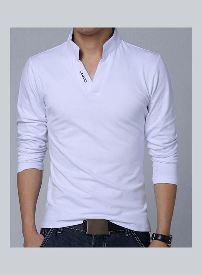 Solid V Neck T-Shirt White - Image 1