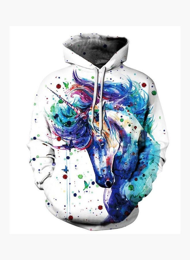 هودي بطبعة رسومات ثلاثية الأبعاد أبيض/أزرق/أخضر - Image 1