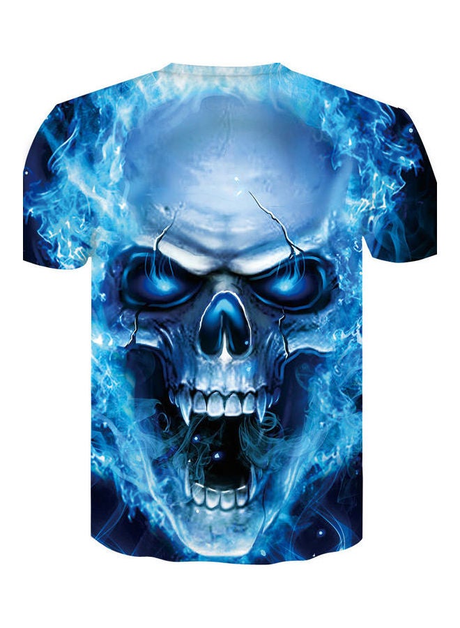 3D Skull Printed T-Shirt Blue  - Image 1