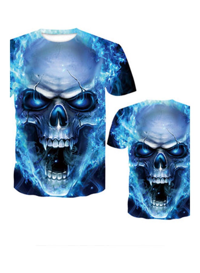 3D Skull Printed T-Shirt Blue  - Image 2