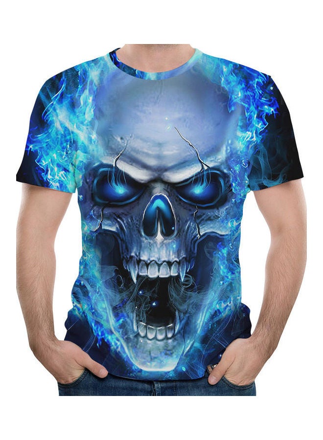 3D Skull Printed T-Shirt Blue  - Image 3