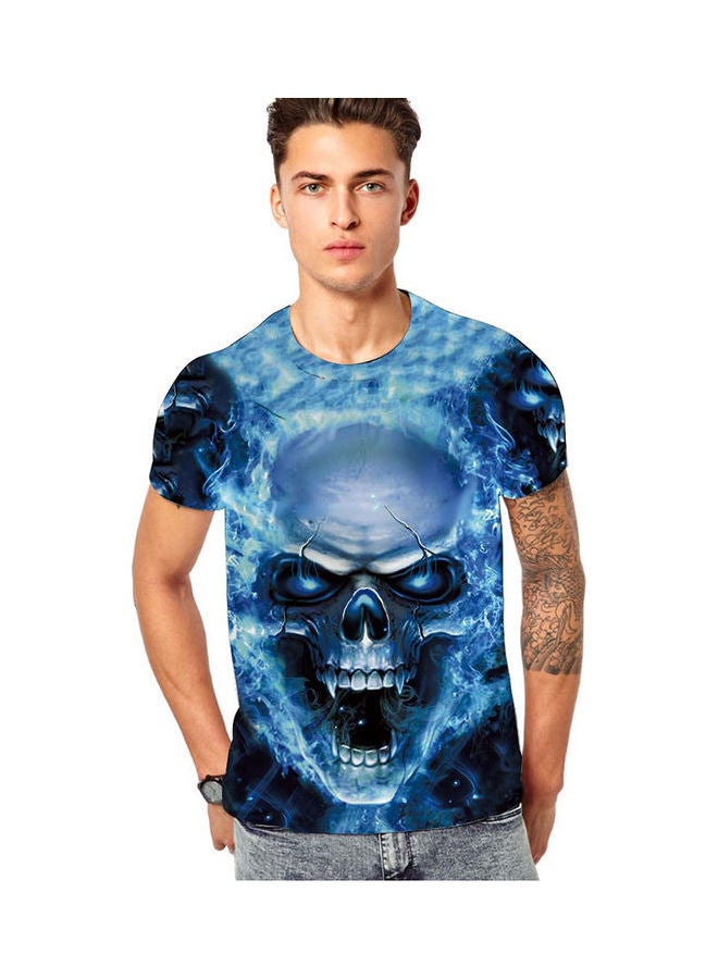 3D Skull Printed T-Shirt Blue  - Image 4