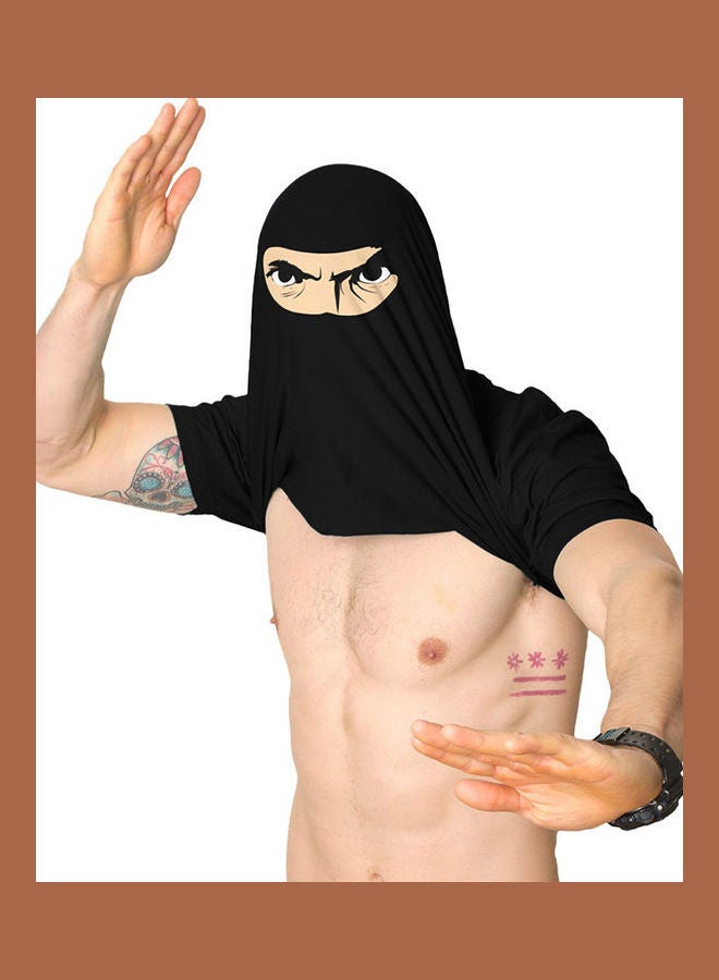 تيشيرت قابل للارتداء على الوجهين مزين بتصميم رسومات كرتونية من الداخل والخارج أسود - Image 3