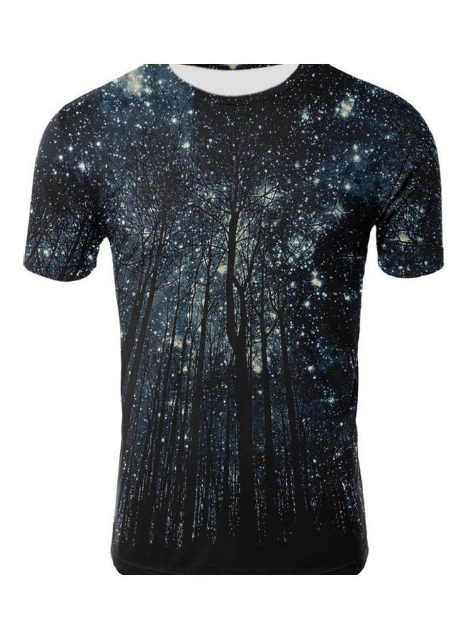 تيشيرت بكمام قصيرة بطباعة غابة ونجوم ثلاثية الأبعاد أبيض - Image 2