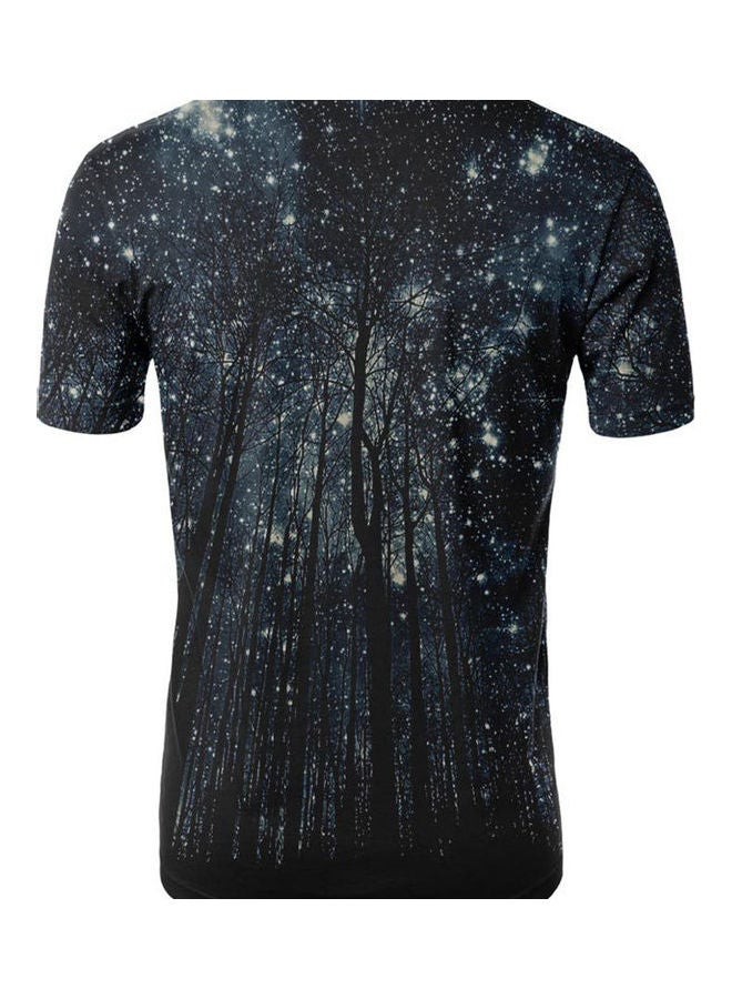 تيشيرت بكمام قصيرة بطباعة غابة ونجوم ثلاثية الأبعاد أبيض - Image 3