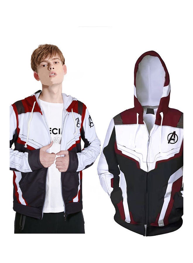 Printed Zip-Up Hoodie White/Red/Black 