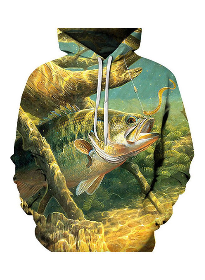 3D Underwater World Fish Printed Hoodie Green/Yellow/White  - Image 1