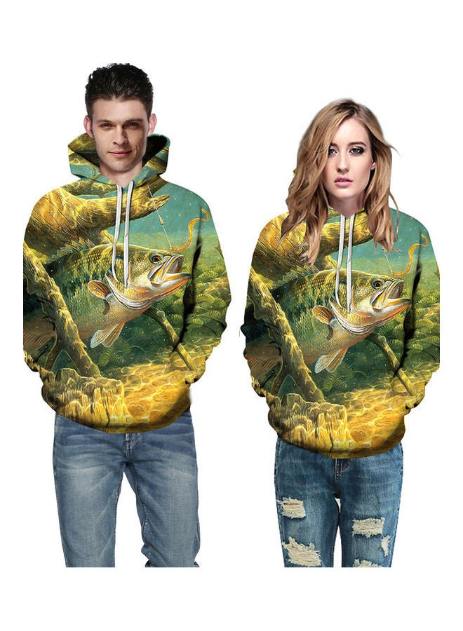 3D Underwater World Fish Printed Hoodie Green/Yellow/White  - Image 2