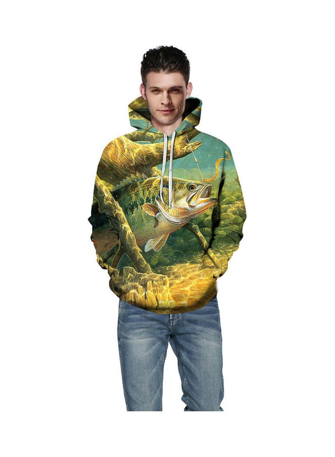 3D Underwater World Fish Printed Hoodie Green/Yellow/White  - Image 3