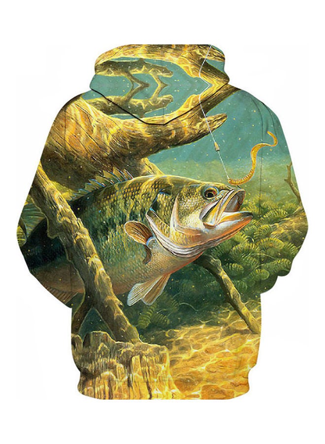 3D Underwater World Fish Printed Hoodie Green/Yellow/White  - Image 5