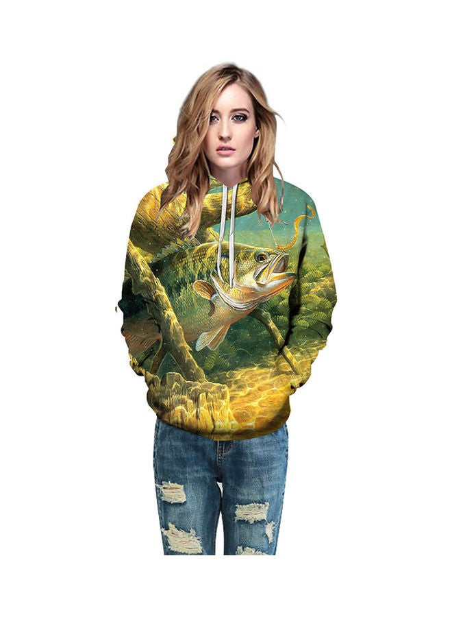 3D Underwater World Fish Printed Hoodie Green/Yellow/White  - Image 4