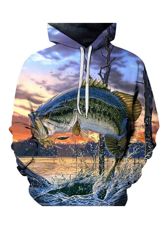 3D Undersea World Printed Hoodie Blue/Green/Orange - Image 1