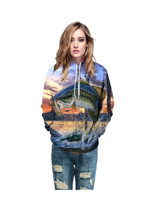 3D Undersea World Printed Hoodie Blue/Green/Orange - Image 3