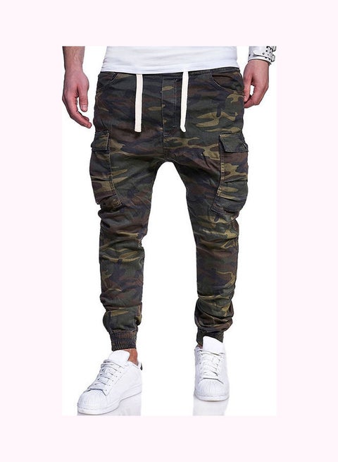 Camouflage Printed Drawstring Pants Army Green
