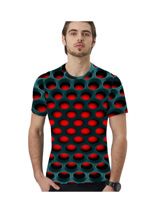 3D Honeycomb Printed T-Shirt Green/Red - Image 1