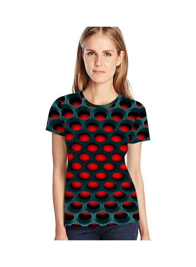 3D Honeycomb Printed T-Shirt Green/Red - Image 2