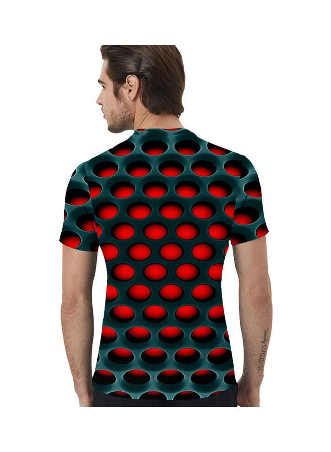 3D Honeycomb Printed T-Shirt Green/Red - Image 3