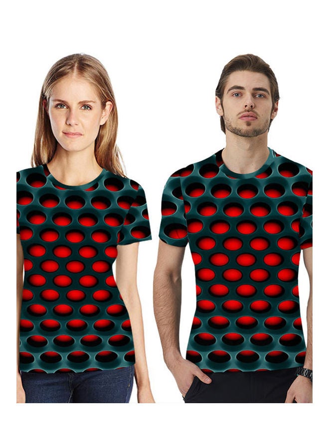 3D Honeycomb Printed T-Shirt Green/Red - Image 4
