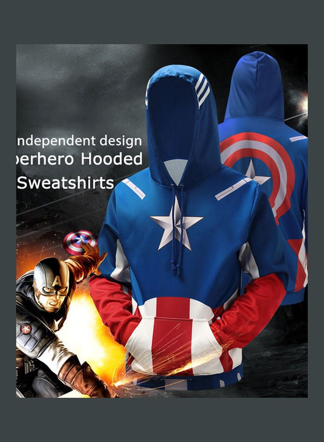 Captain America Printed Hoodie Blue/Red/White - Image 3