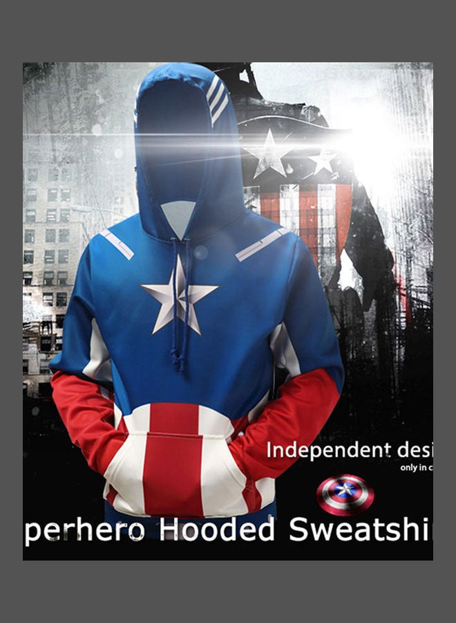 Captain America Printed Hoodie Blue/Red/White - Image 5