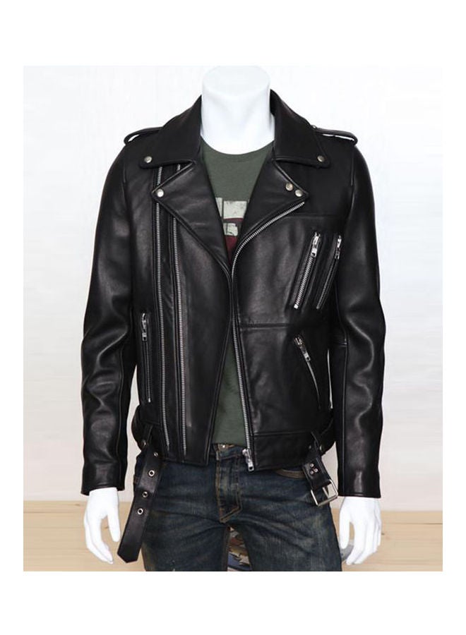 Motorcycle PU Leather Jacket Black - Image 1