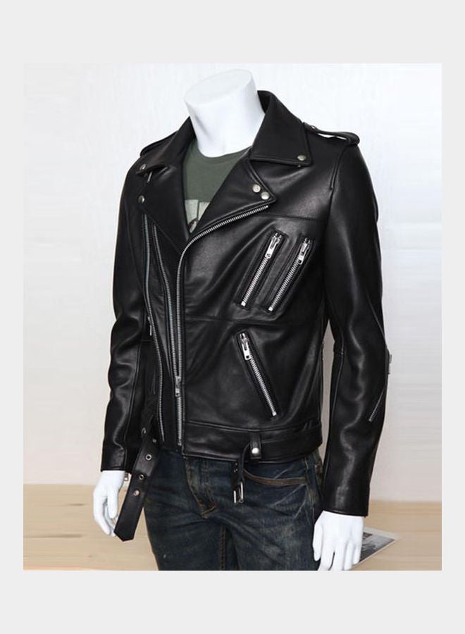 Motorcycle PU Leather Jacket Black - Image 3
