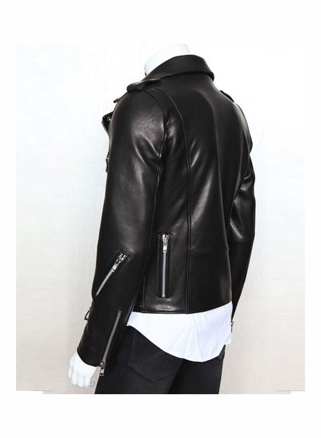 Motorcycle PU Leather Jacket Black - Image 4