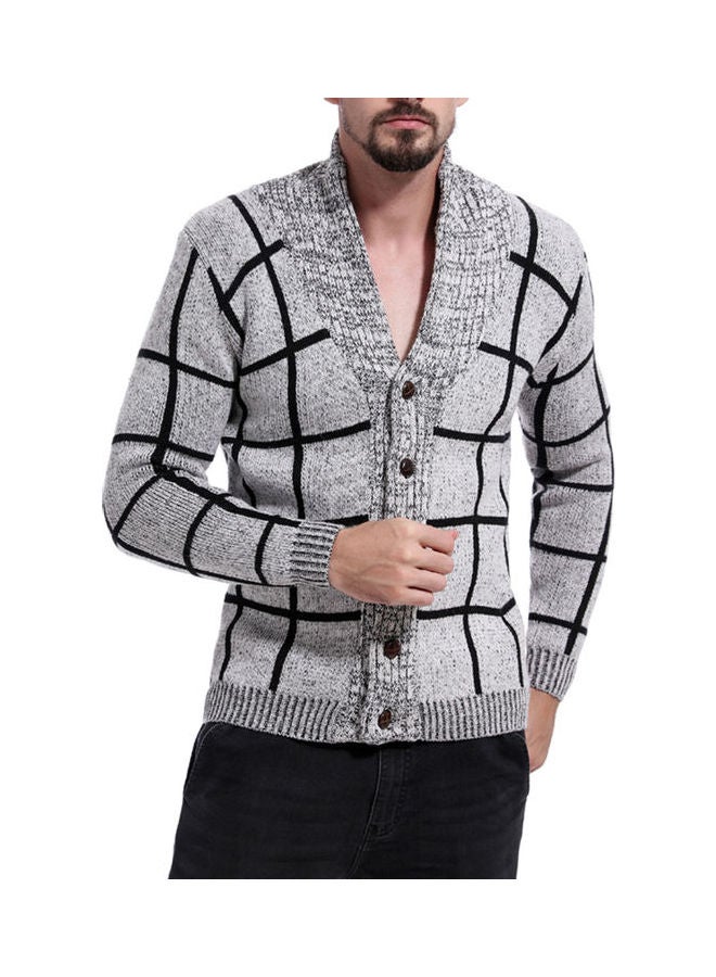 Generic - Knitting Plaid Cardigan Gray - Image 1